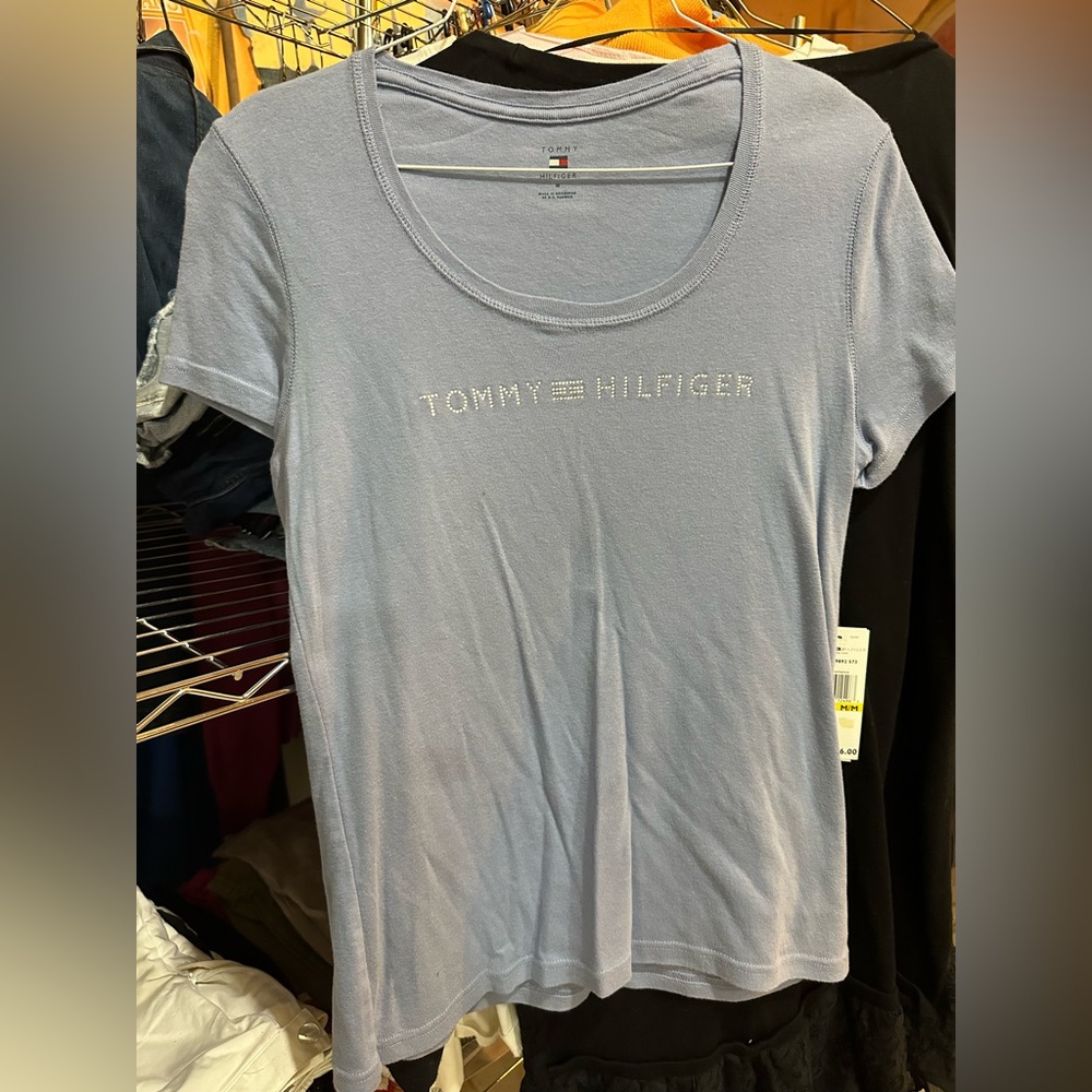 Tommy Hilfiger Rhinestone Scoop Neck T-shirt Size Medium